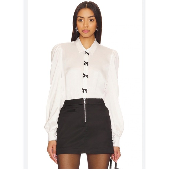 Generation Love Tops - Generation Love‎ Arly Bow Blouse White Black Long Sleeve XL Top NWT (G)